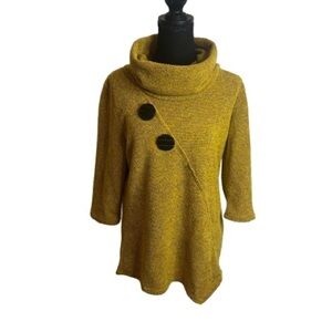 Thomas & Olivia Mustard Cowl Neck Sweater Sz M 3/4 Sleeve Tweed Lagenlook Bloke